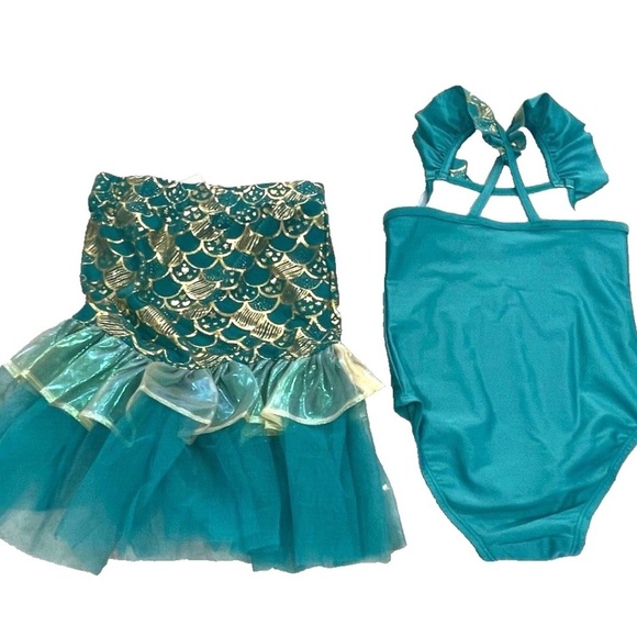 Cat & Jack Toddler's Mermaid Bathing Suit w/Tail Skirt; Teal; Size 2T - Picture 2 of 7